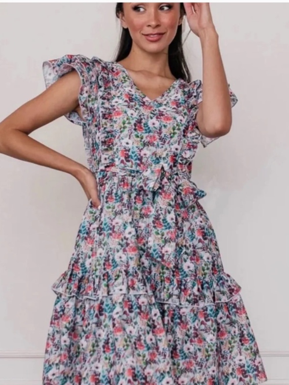 Jessakae Size Small Full Bloom Ruffled Tier Dress Flutter Sleeve